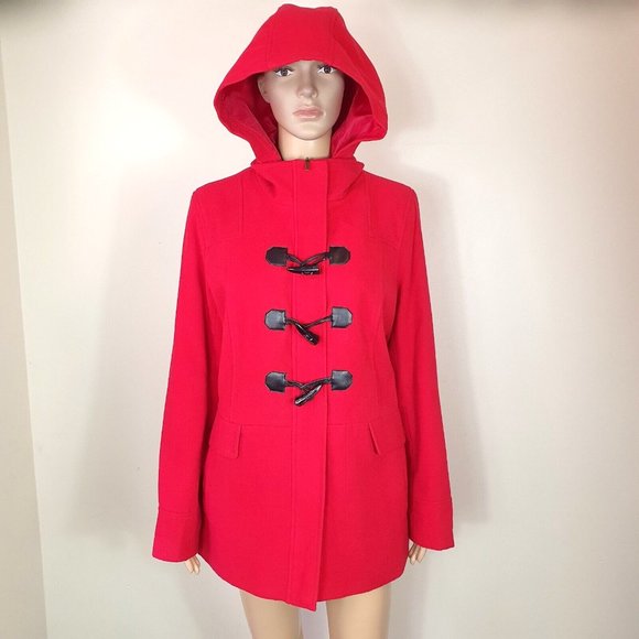 Katies Jackets & Blazers - NWOT Katies duffle jacket trench coat Sze 14 Red hooded NEW overcoat Retro
